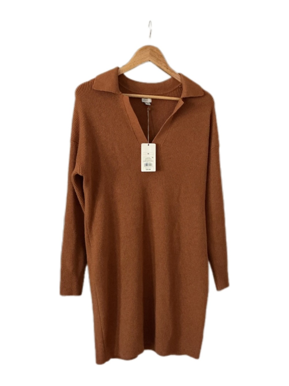 a new day Ribbed V-Neck Sweater Dress in Rust Brown